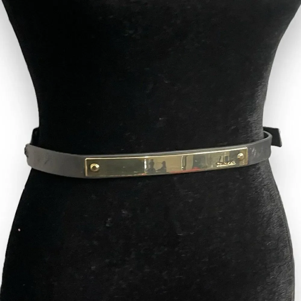 Calvin Klein Faux Leather Waist Belt Women 14 Black Gold Plate Adjustable FLAWED